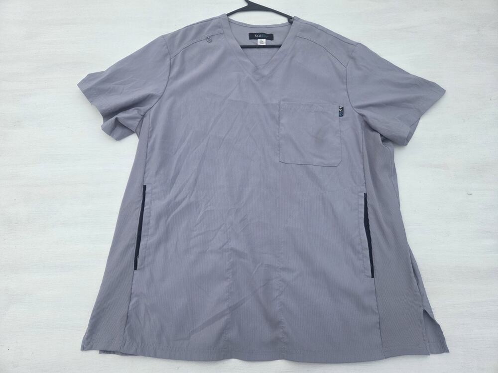 Koi Lite Scrub Top Womens XL Gray Stretch Pockets Medical Nurse Work